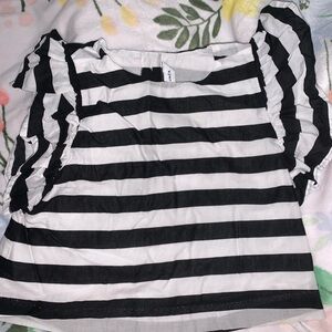 Janie and Jack Ruffled Black and White Short Sleeve Blouse